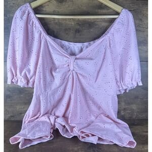 Pink SHEIN Curve Woman's Size 2XL Short Sleeve Blouse Shirt Fast Shipping